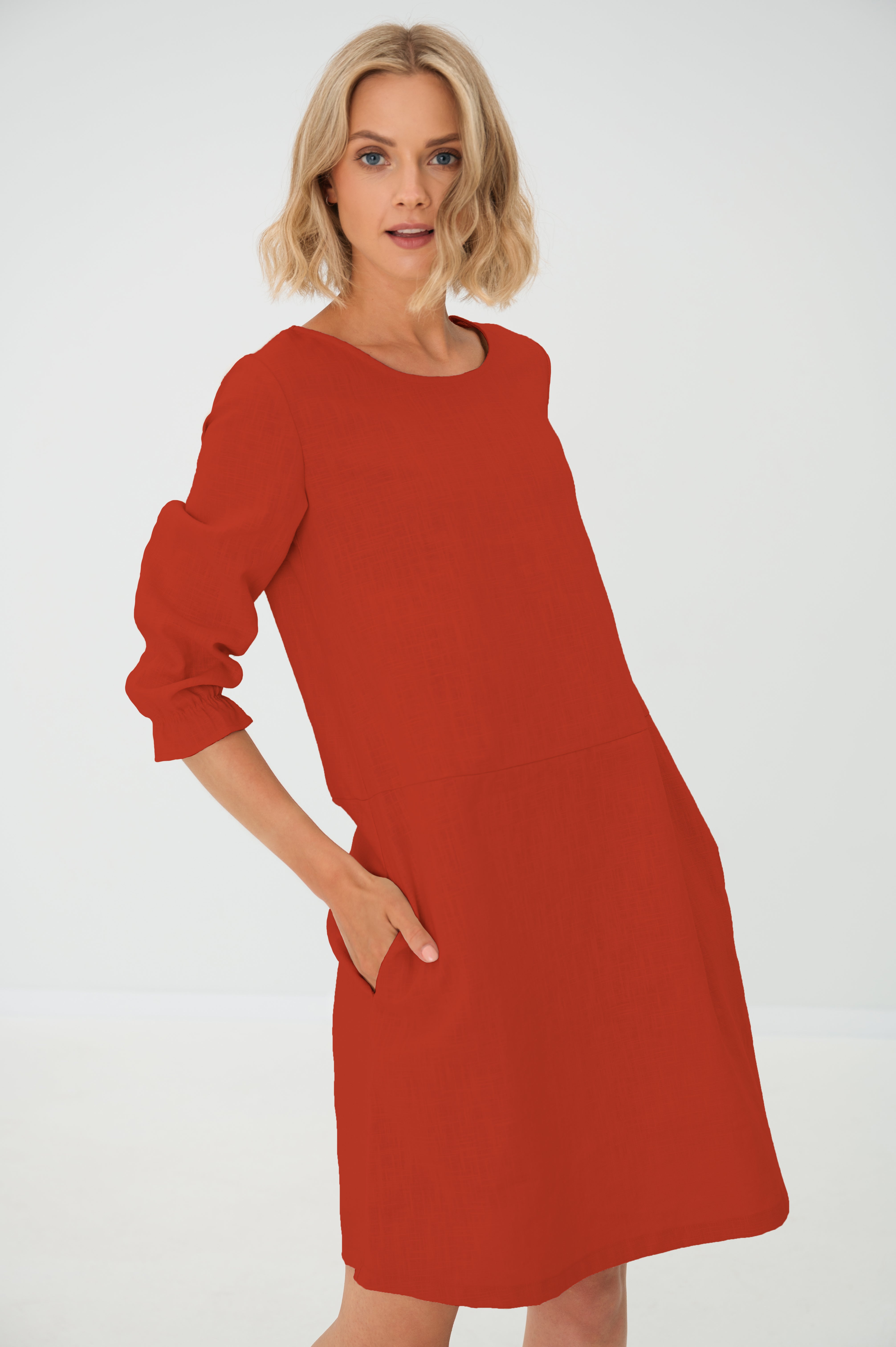 Linen dress EMMA — Stonewashed Linen with Pockets Orange#Color_Orange