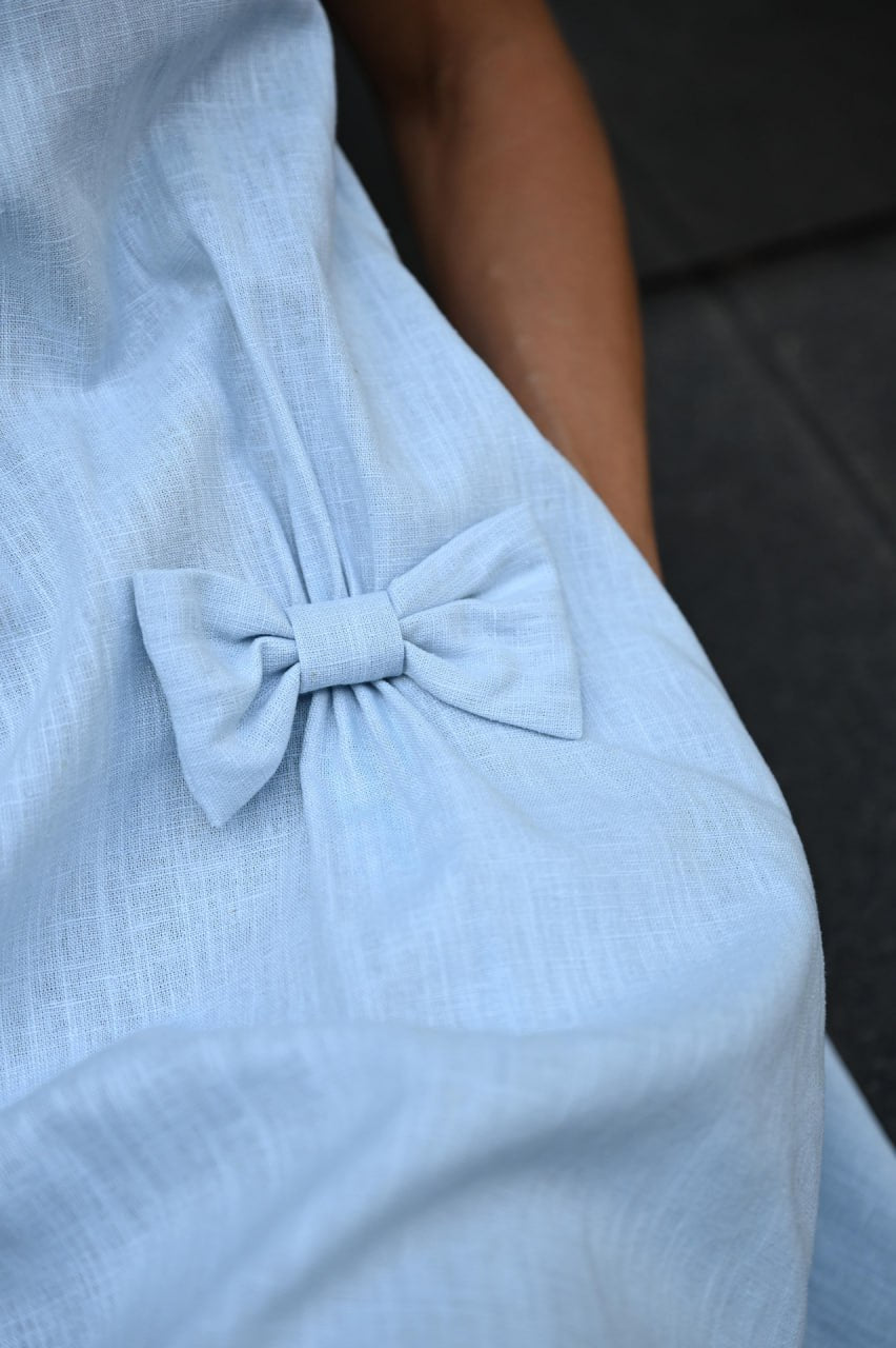 Linen dress SUMMER KISS — Stonewashed Linen with a Bow Rose#Color_Rose