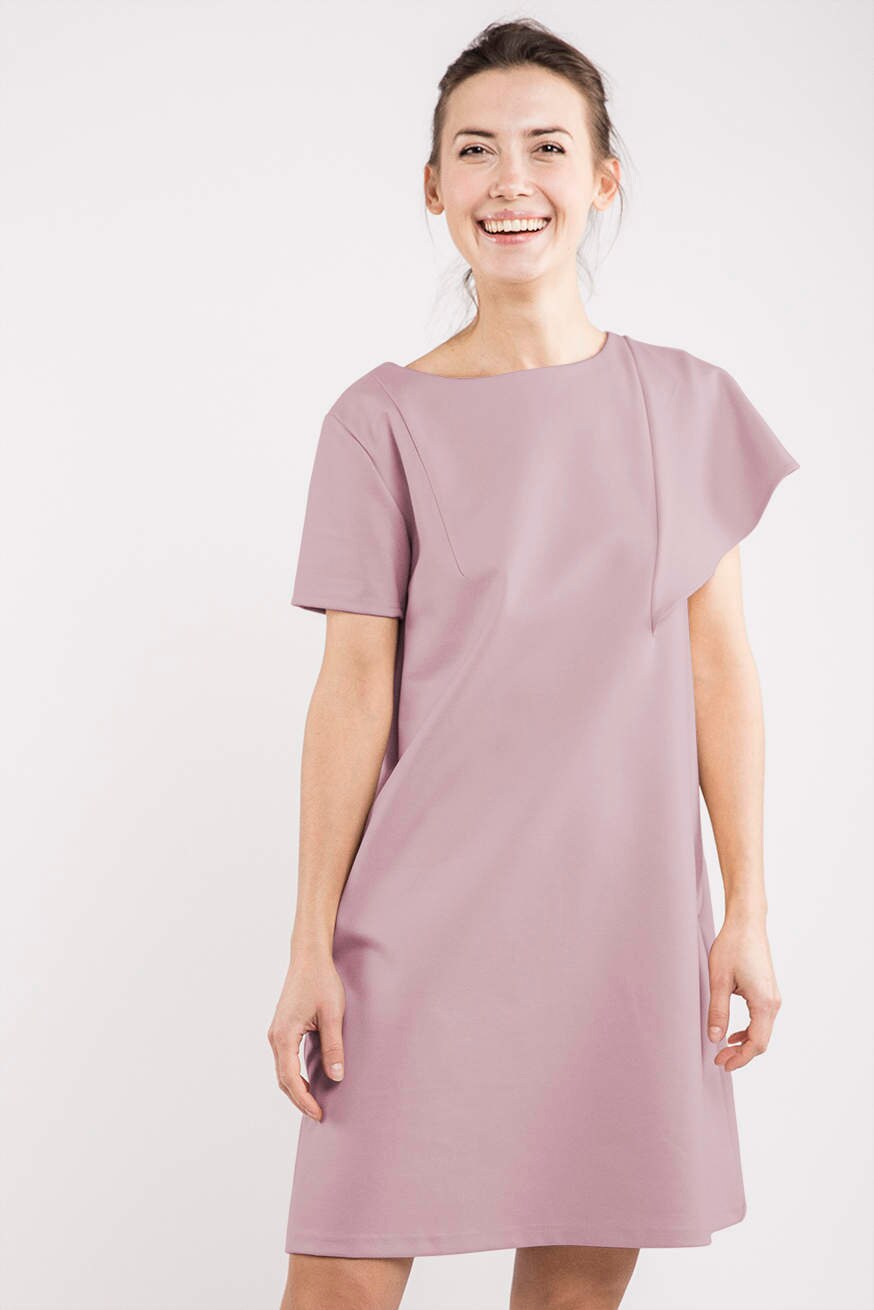 WING — Robe en maille Punto Milano italienne à manches volantées