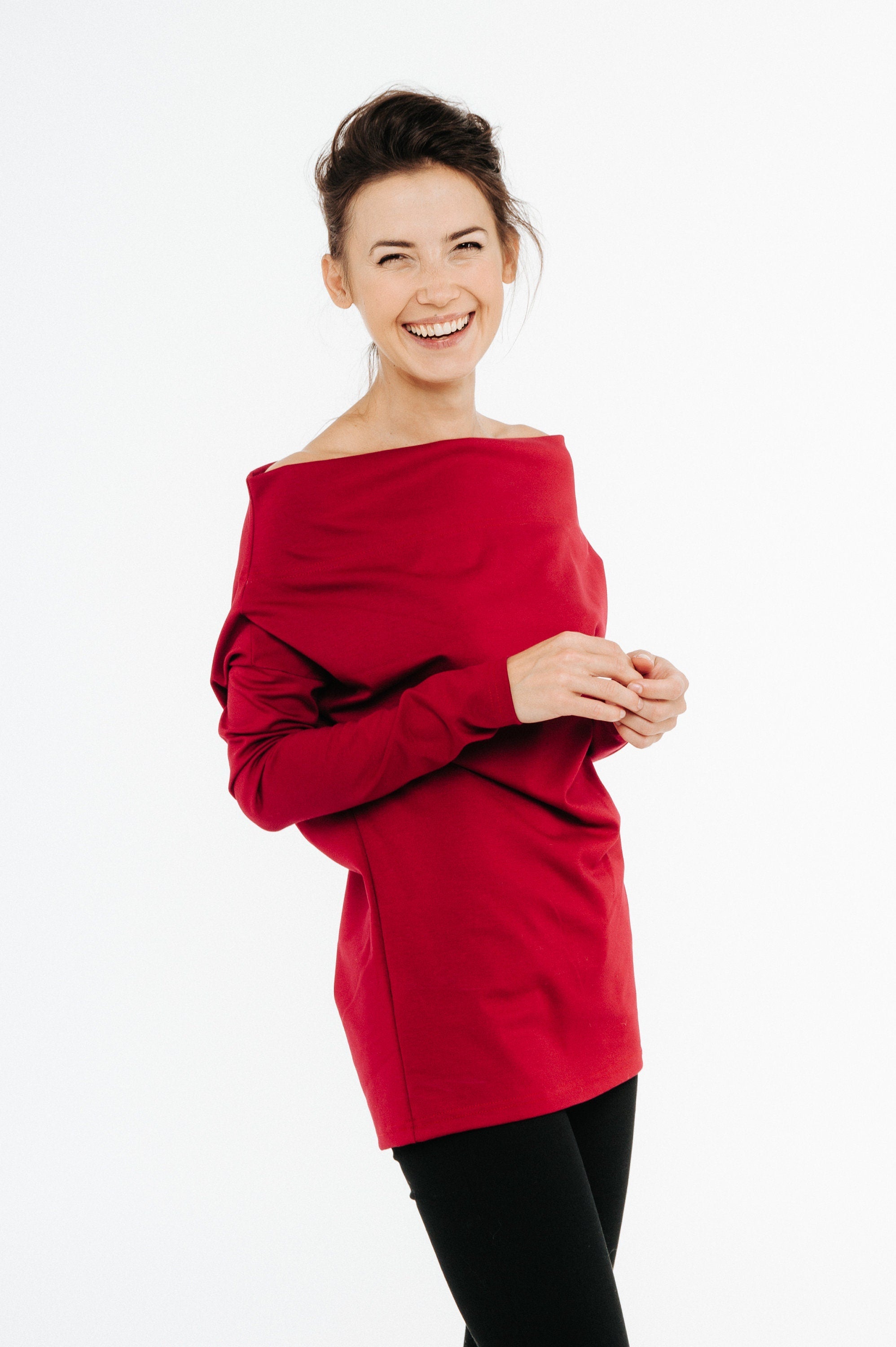 MAGIC — Off-Shoulder Punto Knit Top, Dusty Rose