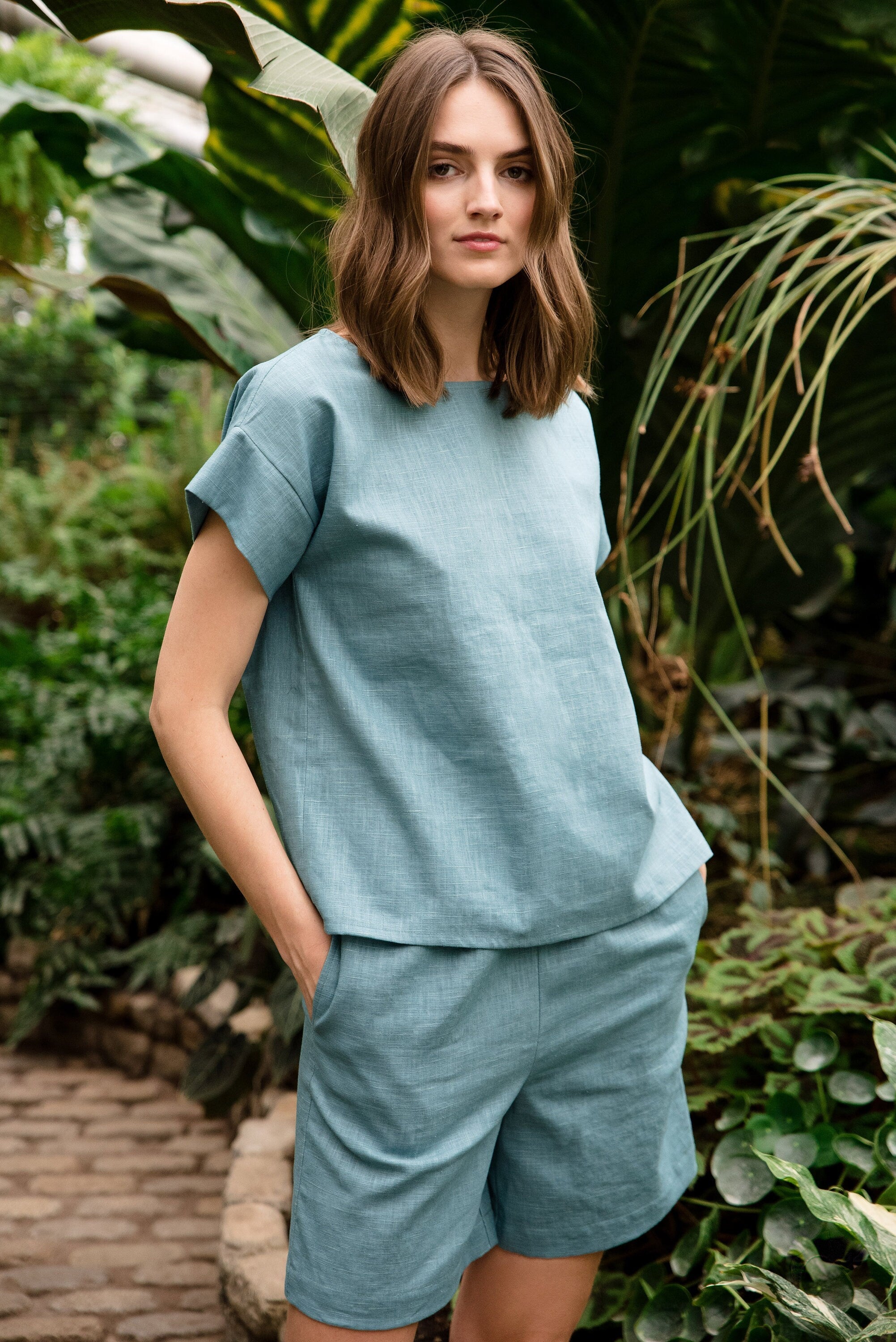 LeMuse-pellavashortsit SIMPLICITY, Sinivihreä, XS
