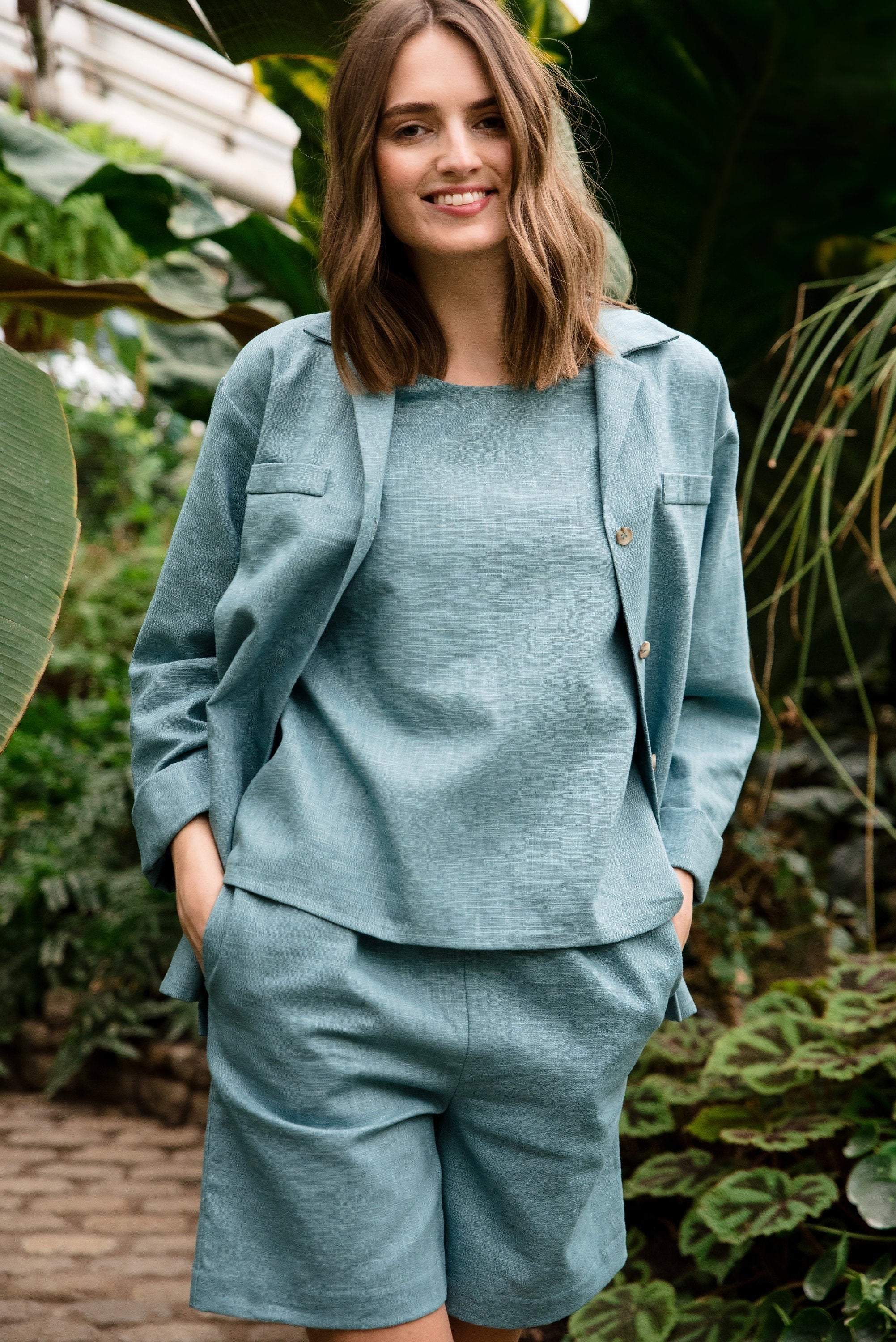 LeMuse-pellavashortsit SIMPLICITY, Sinivihreä, XS
