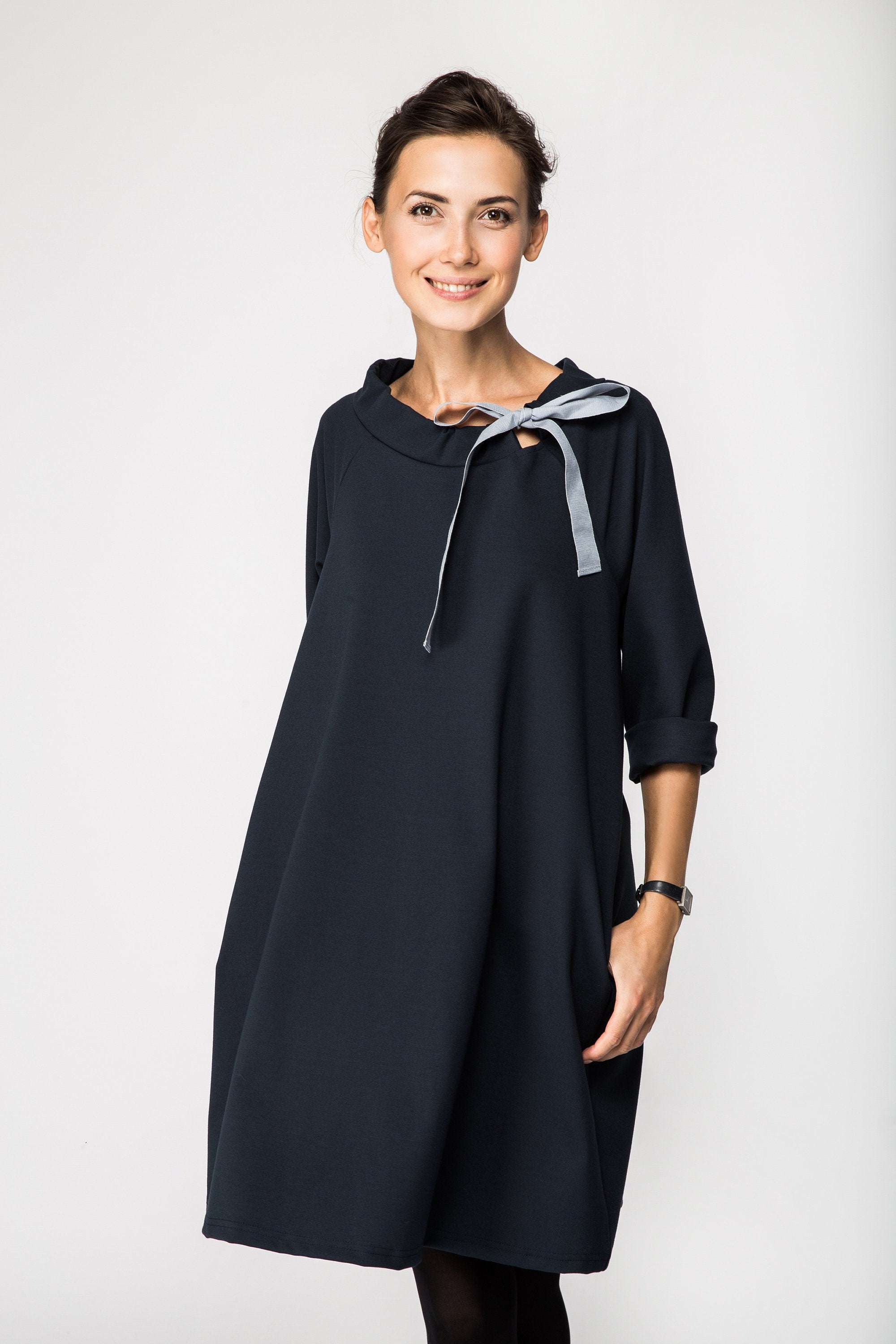 FRENCH — Italian Punto Milano Knit A-Line Dress