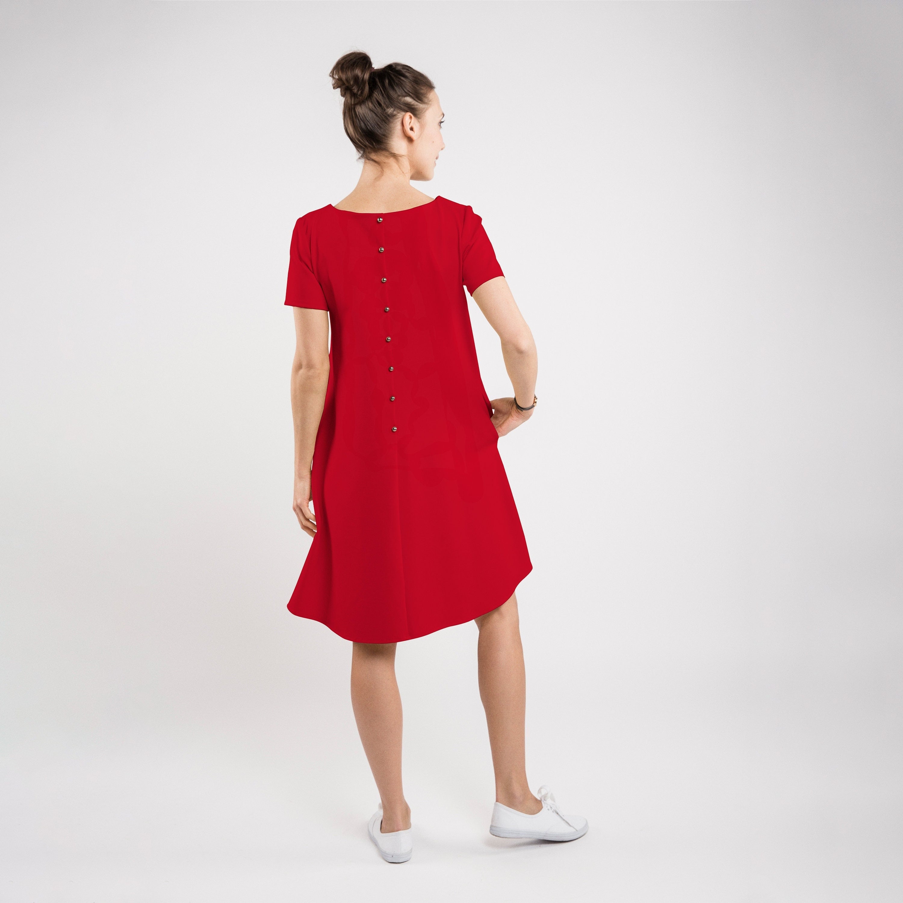 CALMNESS — Italian Punto Milano Knit Swing Dress, Red