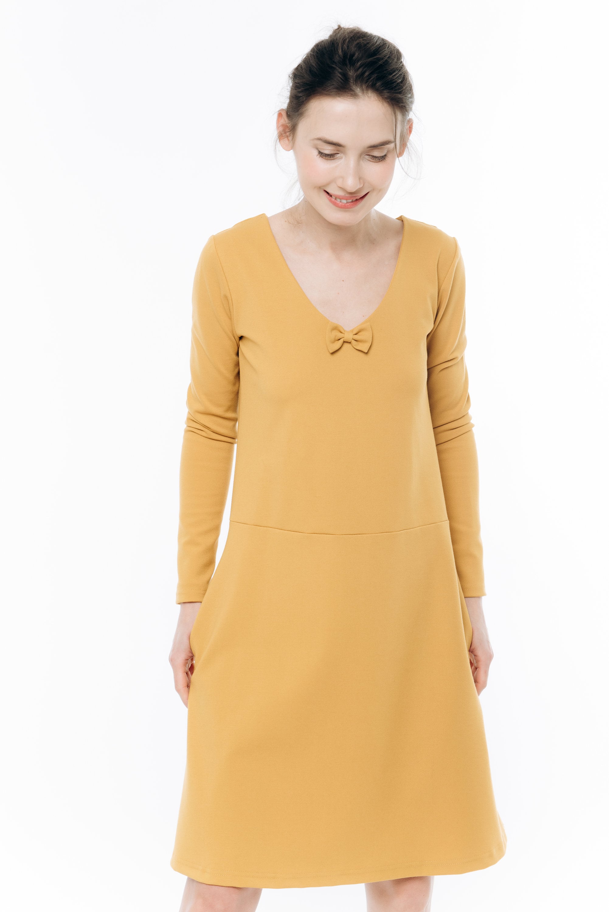SUN — Italian Punto Milano Knit A-Line Dress with Bow