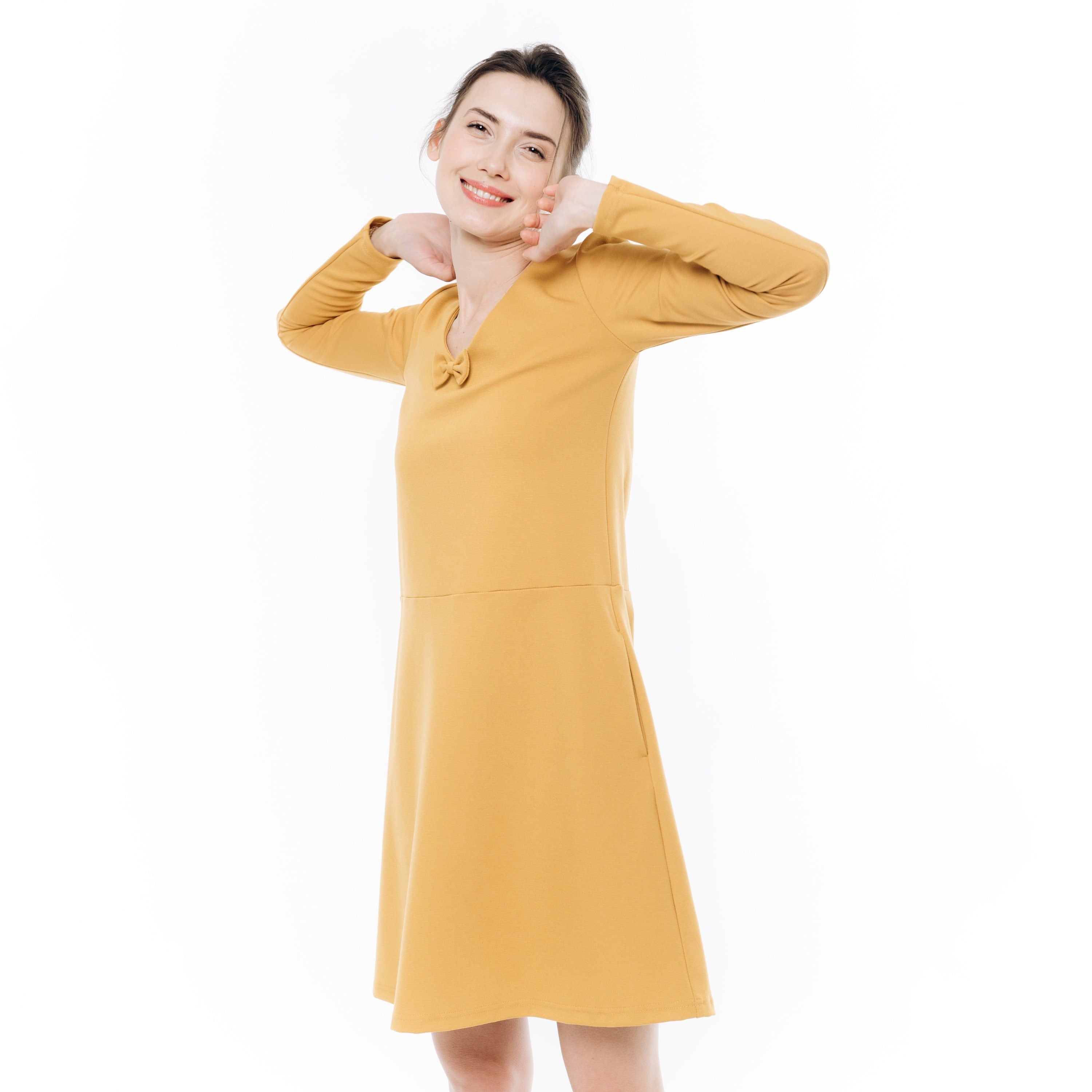 SUN — Italian Punto Milano Knit A-Line Dress with Bow