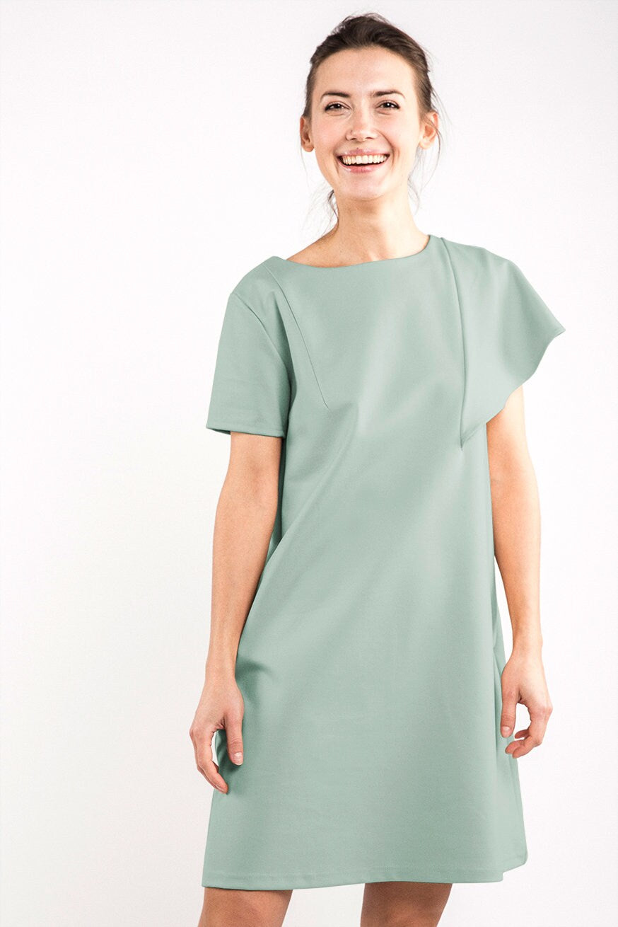 WING — Robe en maille Punto Milano italienne à manches volantées