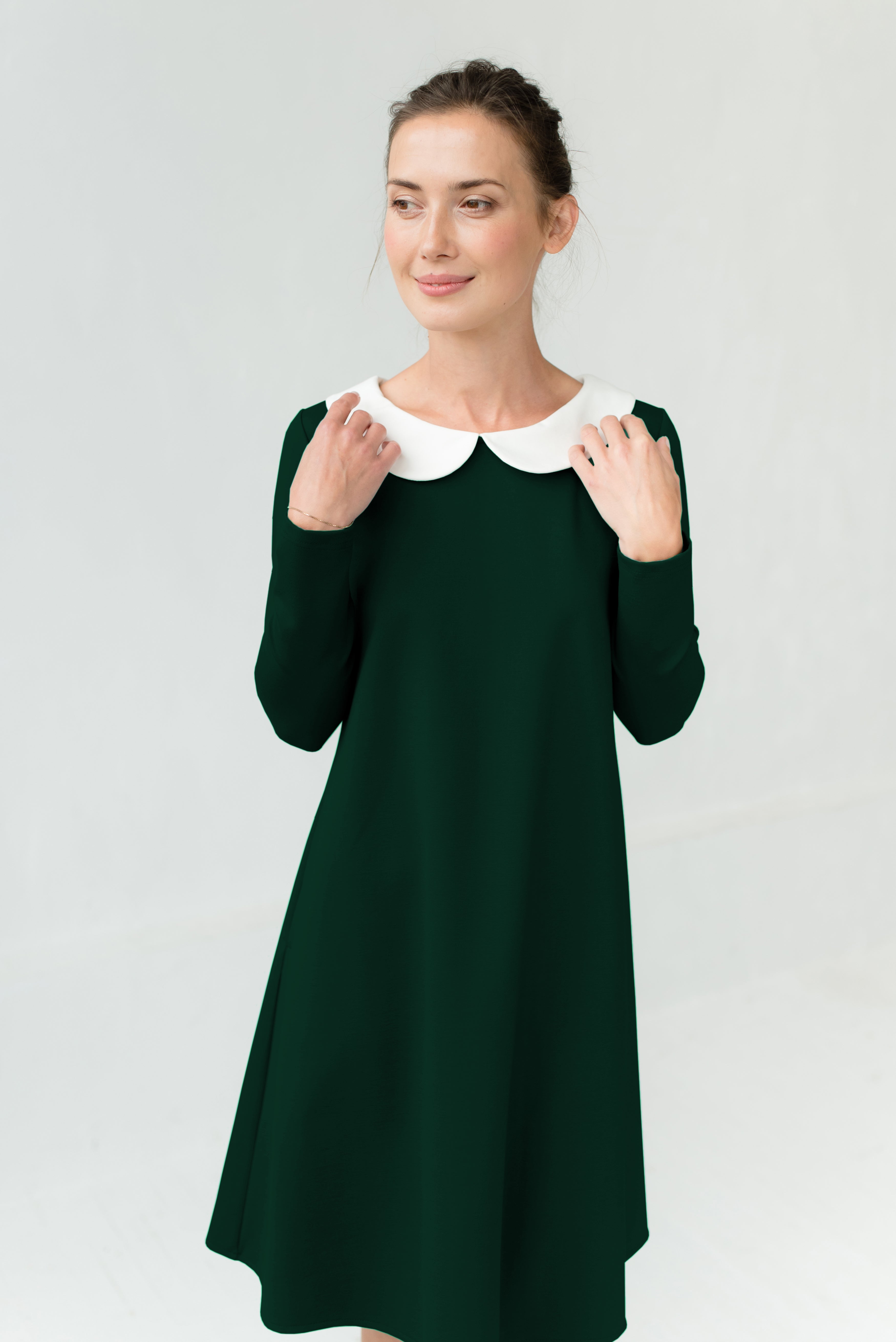 LOVER — Italian Punto Milano Knit Collar Dress — Green#Color_Green