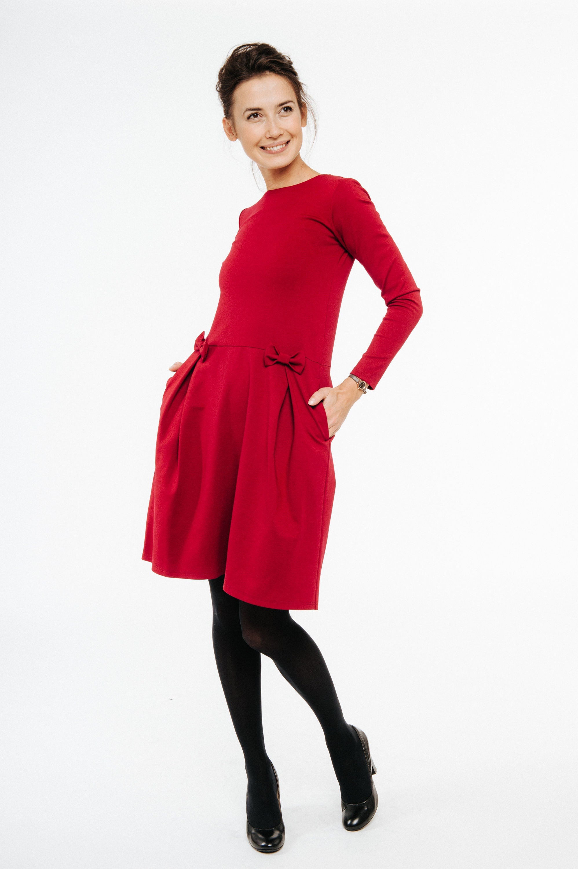 MADMUAZEL — Italian Punto Milano Knit Dress with Bows