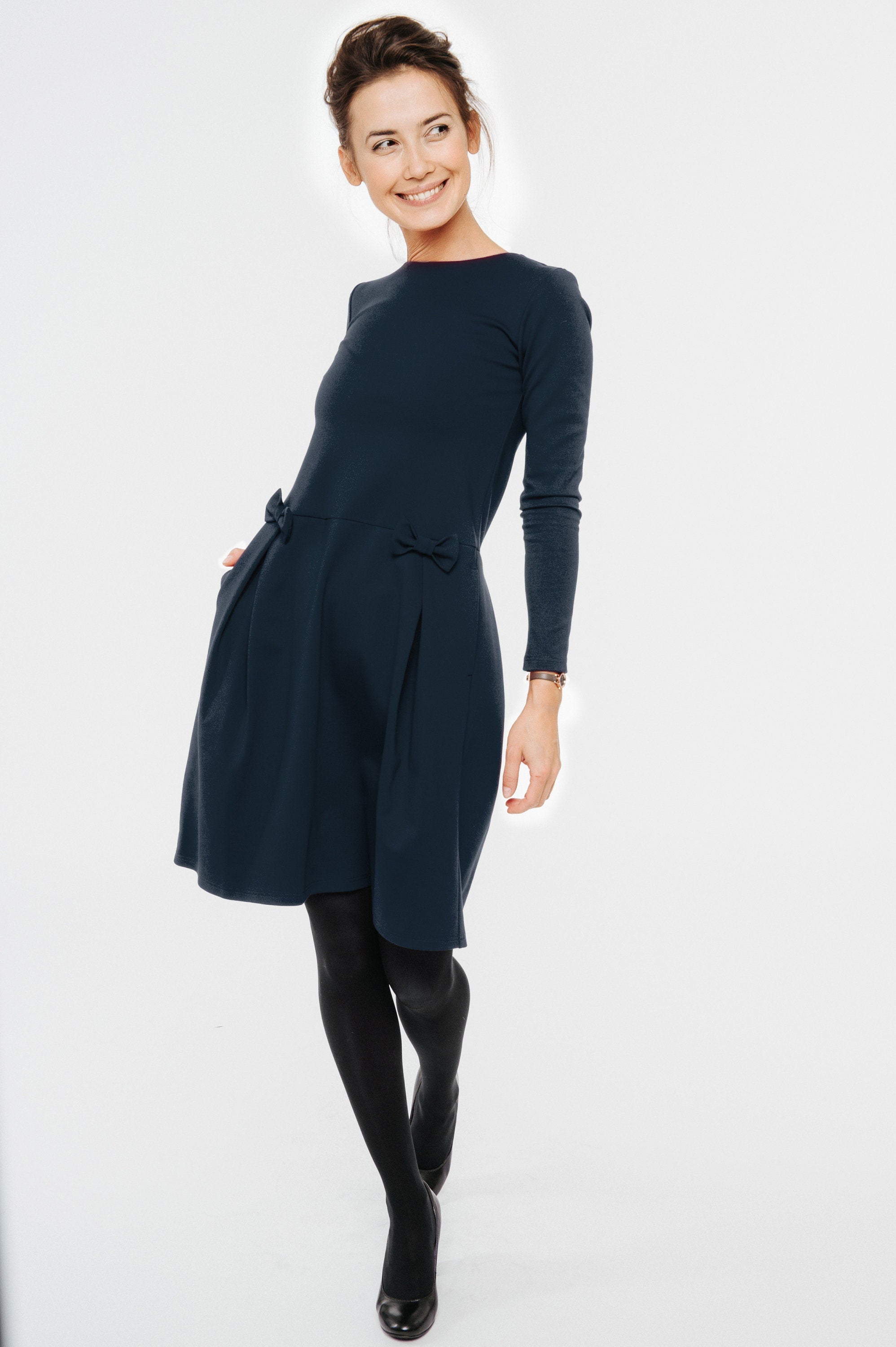 MADMUAZEL — Italian Punto Milano Knit Dress with Bows