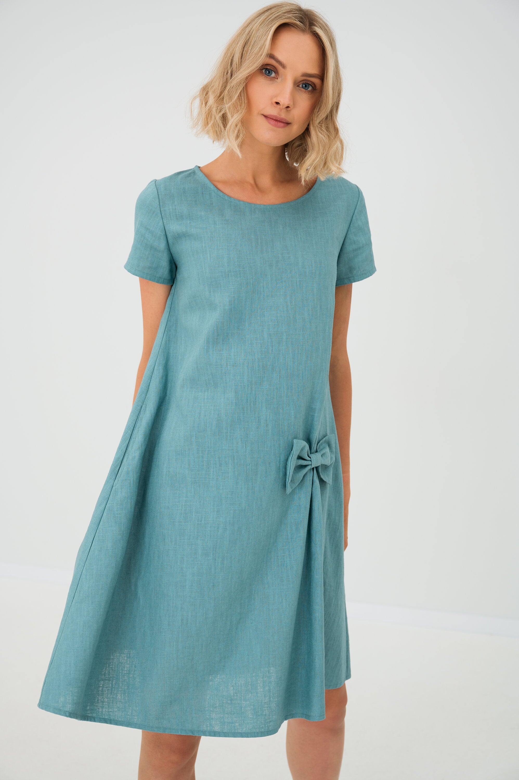 SUMMER KISS — Linen Swing Dress with a Bow
