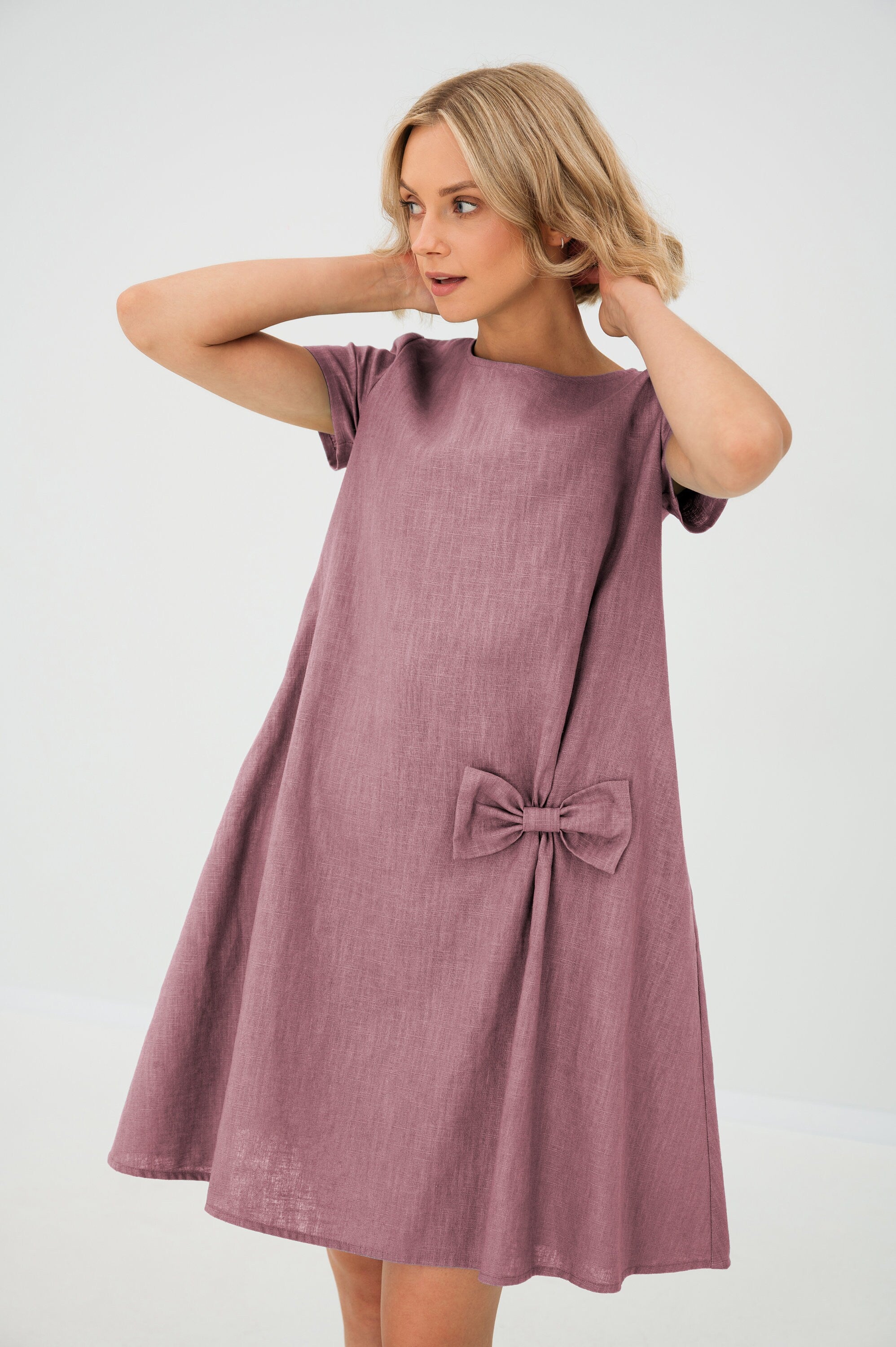 SUMMER KISS — Linen Swing Dress with a Bow