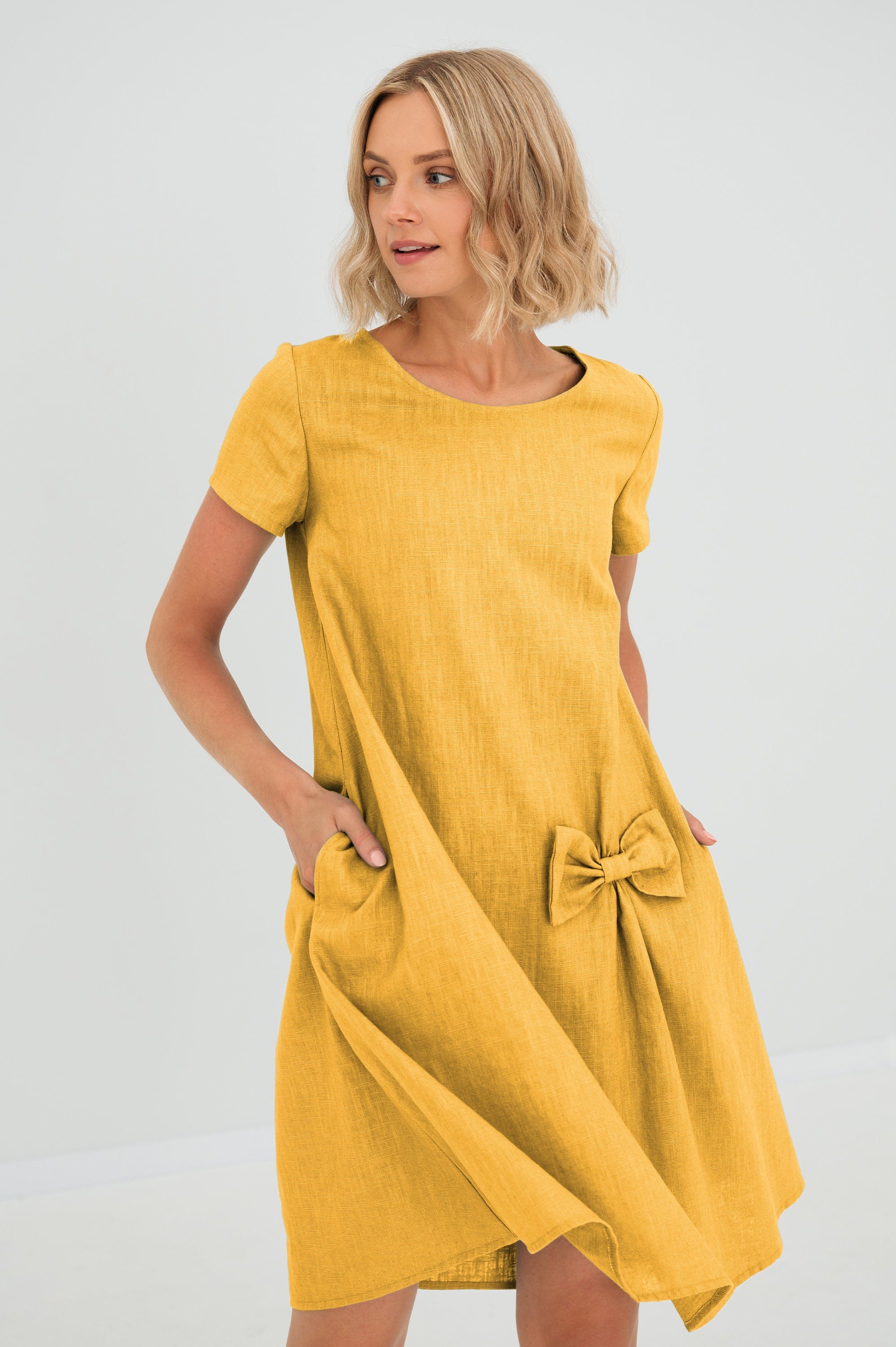 SUMMER KISS — Linen Swing Dress with a Bow