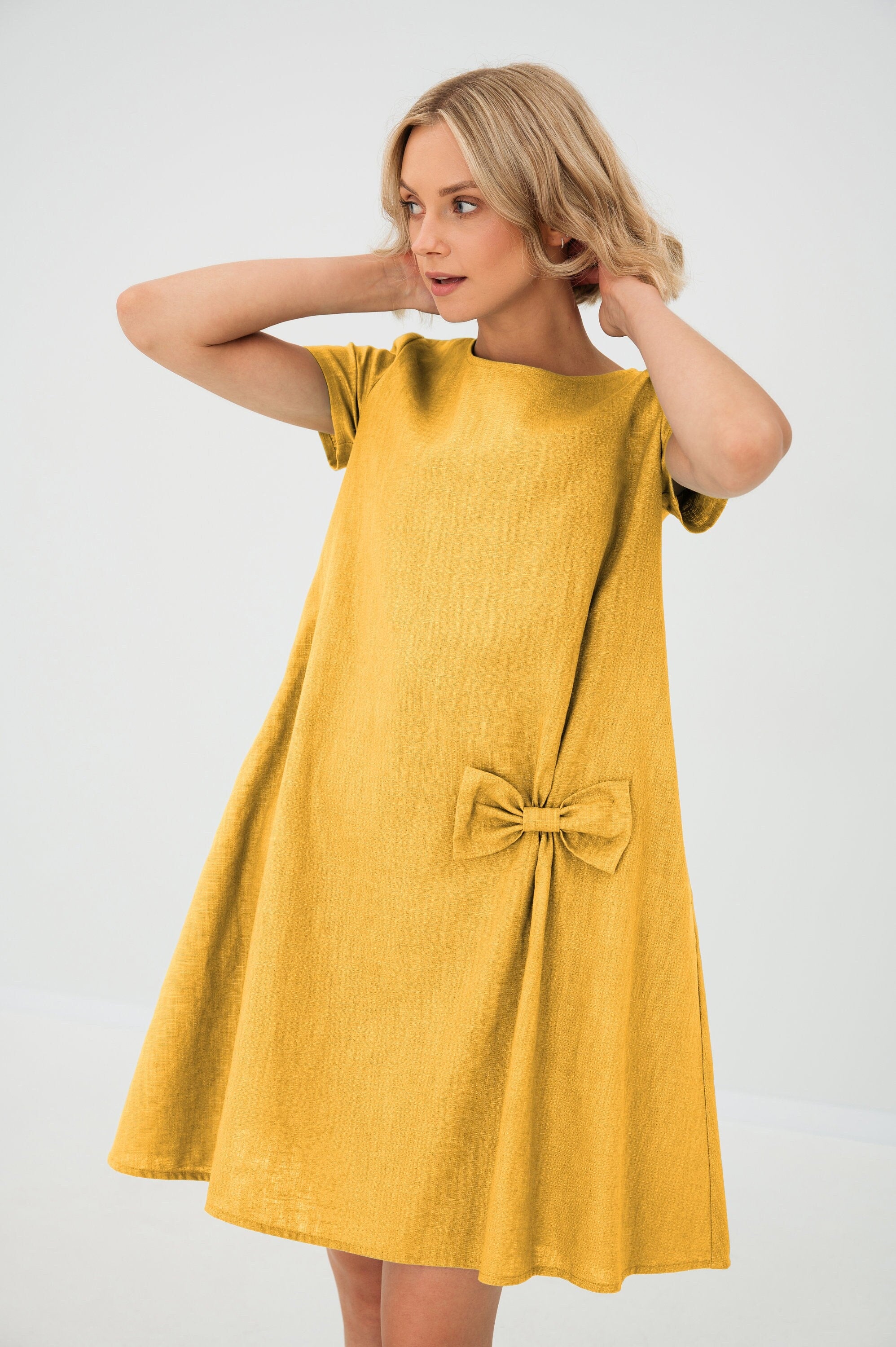 SUMMER KISS — Linen Swing Dress with a Bow