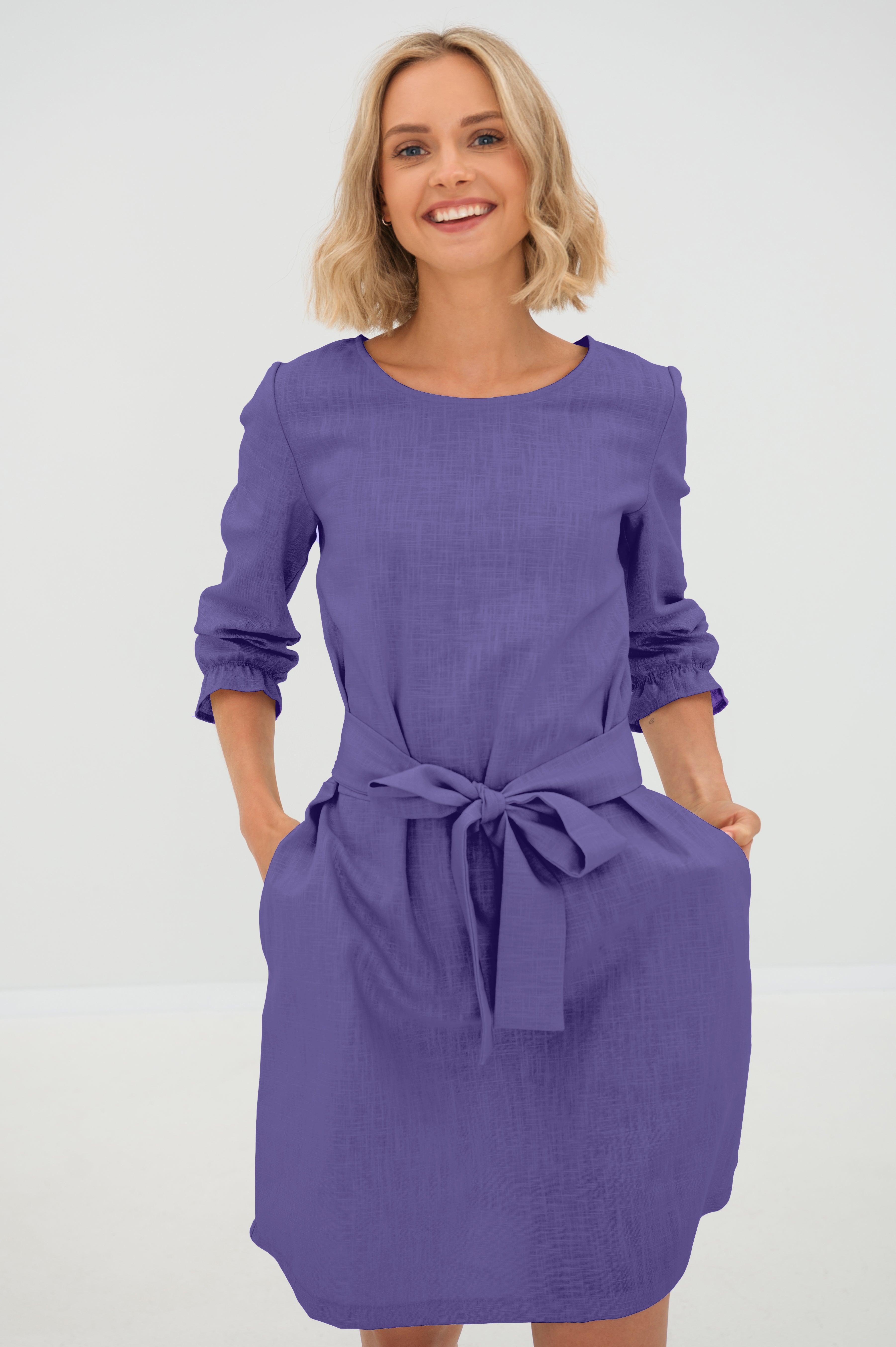 Linen dress EMMA — Stonewashed Linen with Pockets Purple#Color_Purple