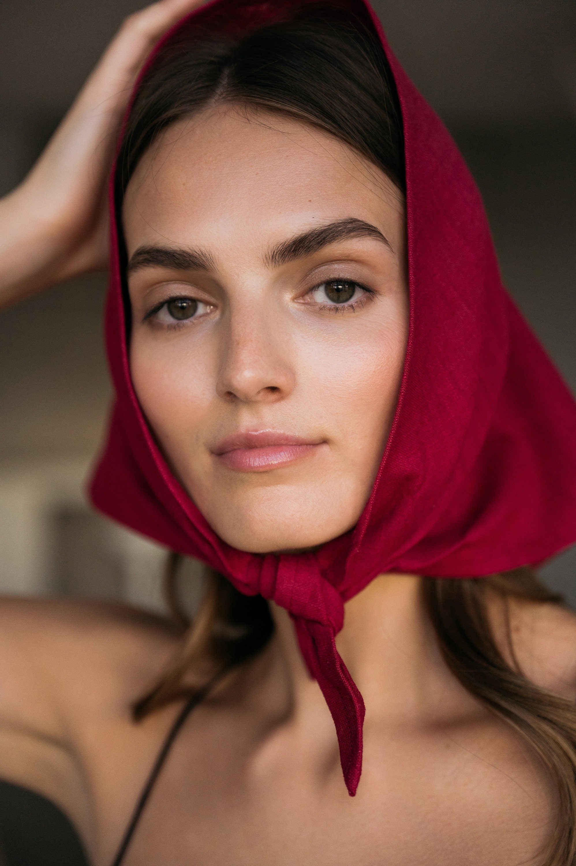 NATURE — Leinen-Bandana in Kirschrot