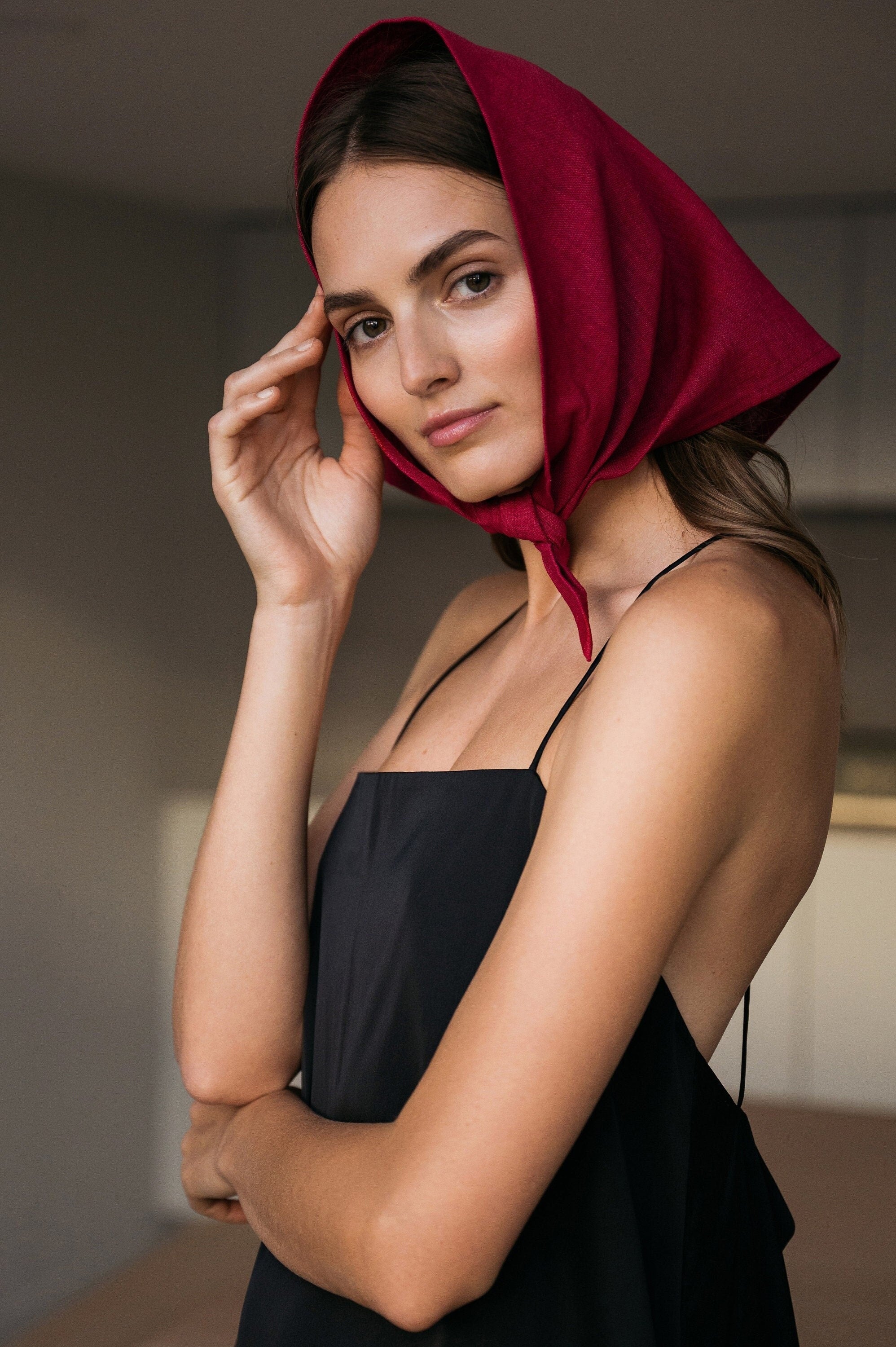 NATURE — Leinen-Bandana in Kirschrot