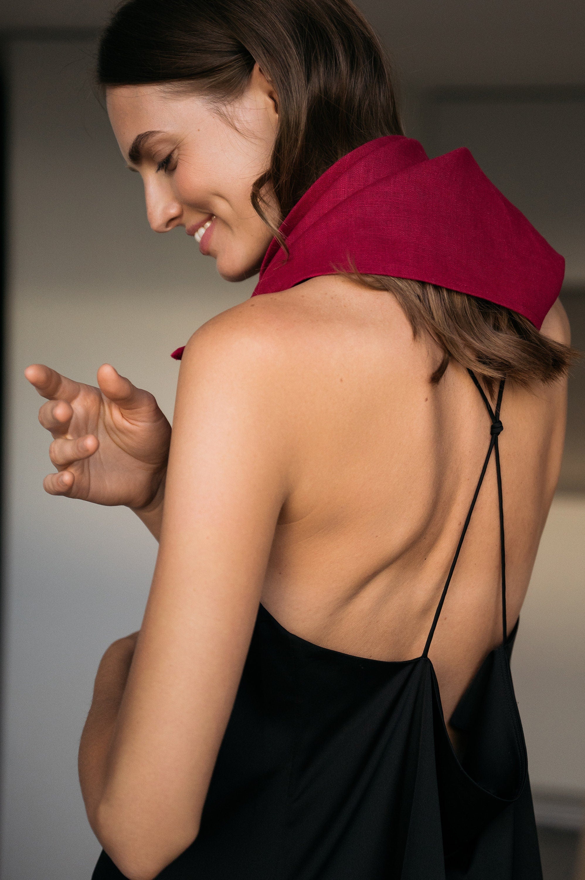 NATURE — Leinen-Bandana in Kirschrot