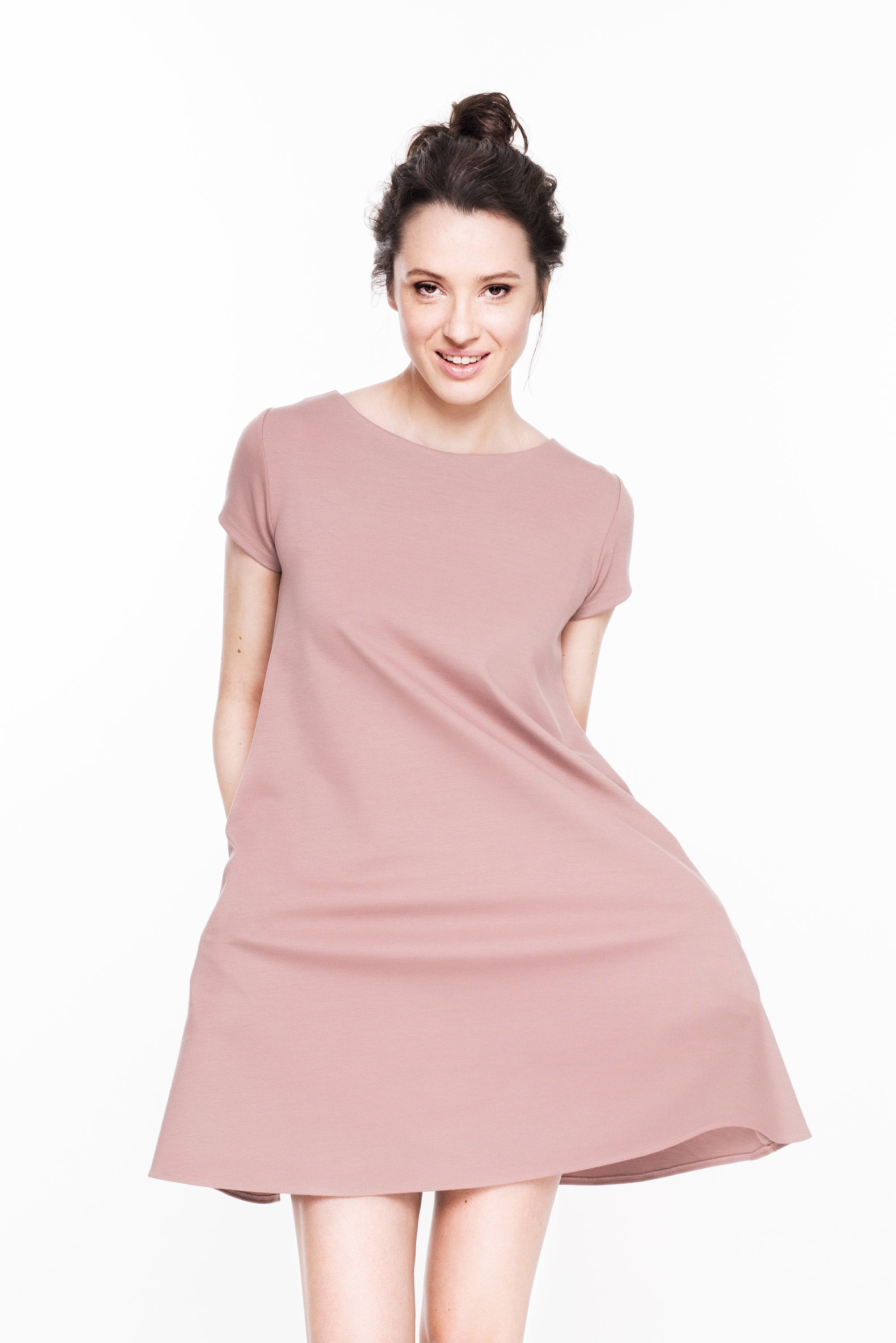 CALMNESS — Robe évasée en maille Punto Milano italienne, rouge