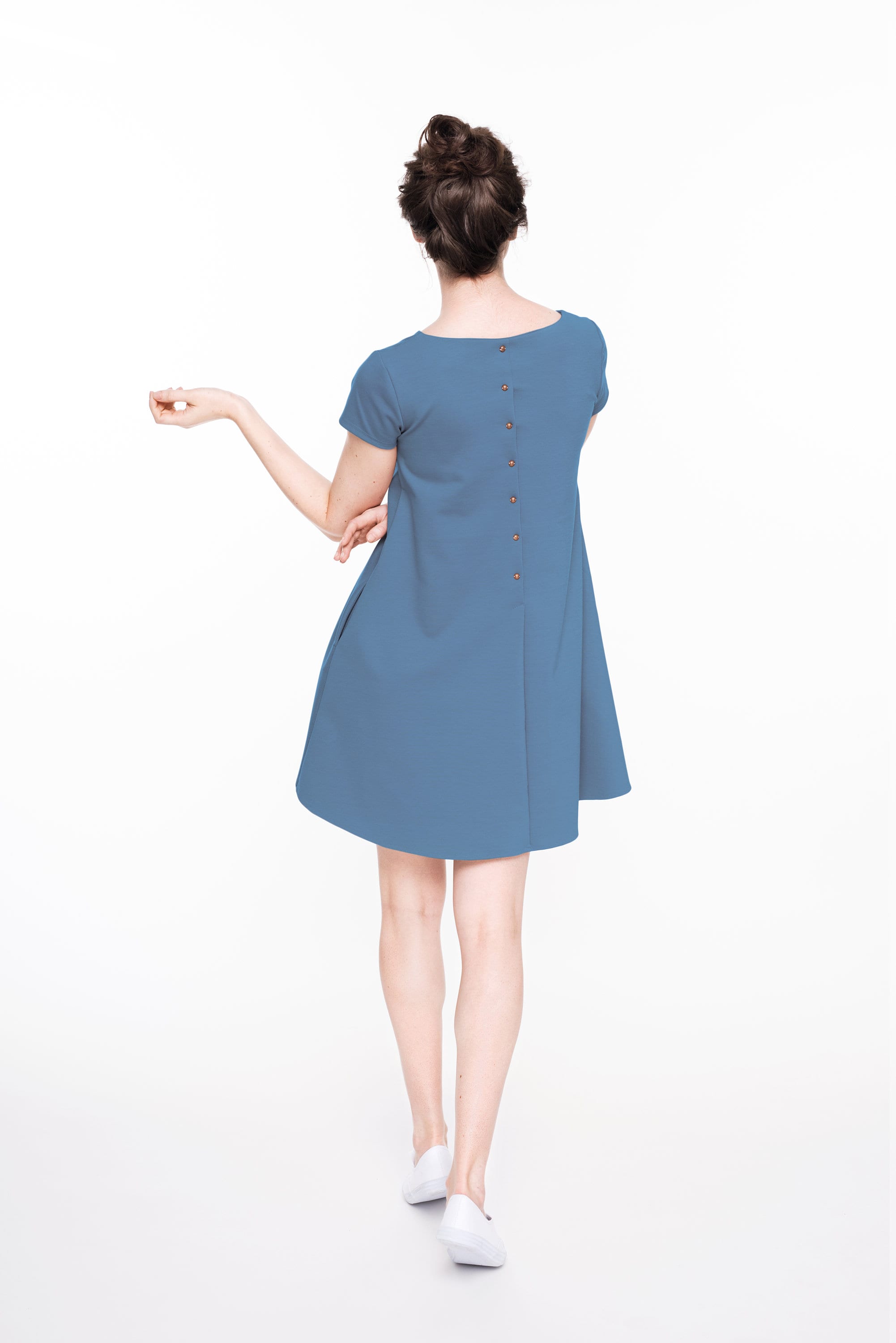CALMNESS — Robe évasée en maille Punto Milano italienne, rouge