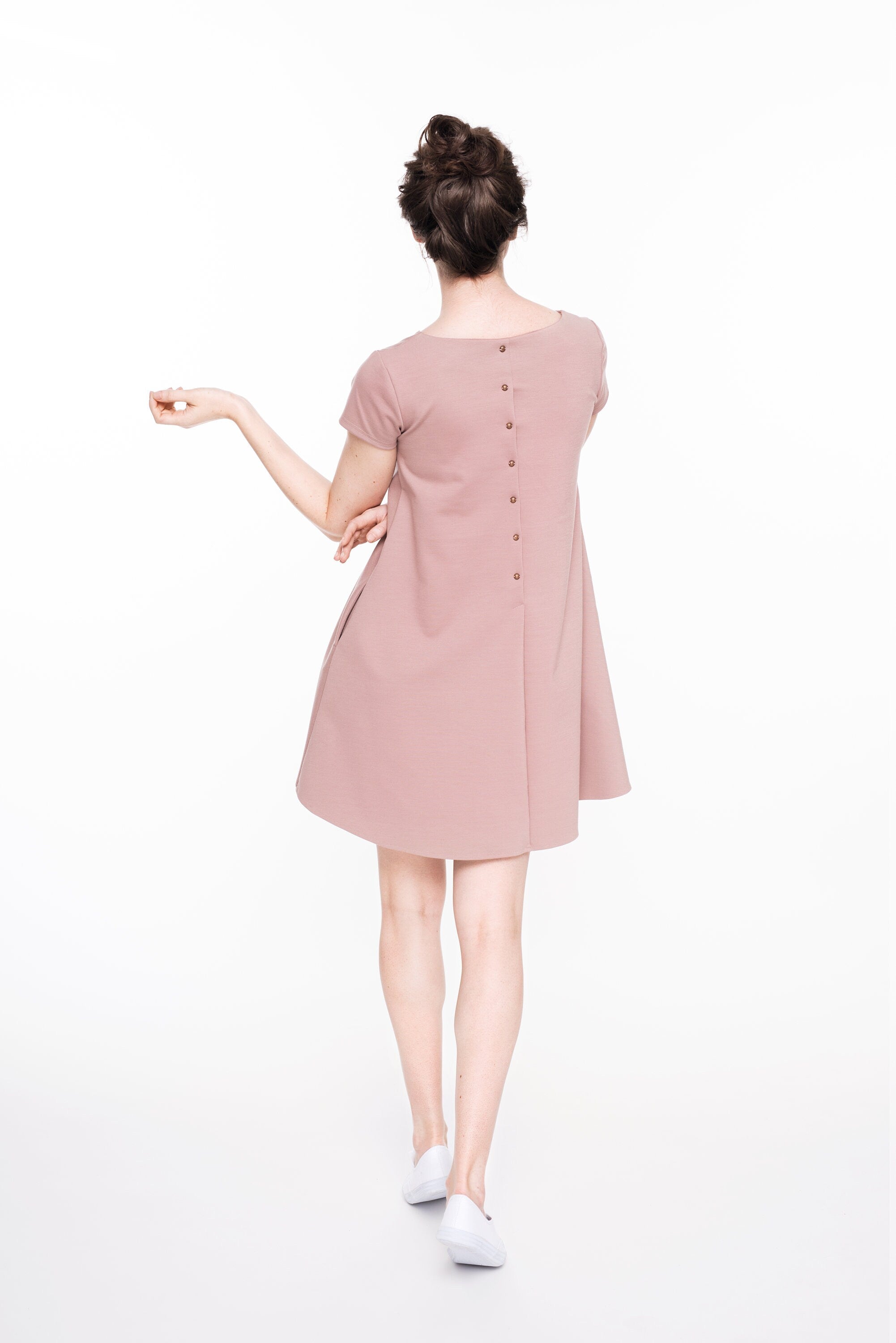 CALMNESS — Robe évasée en maille Punto Milano italienne, rouge