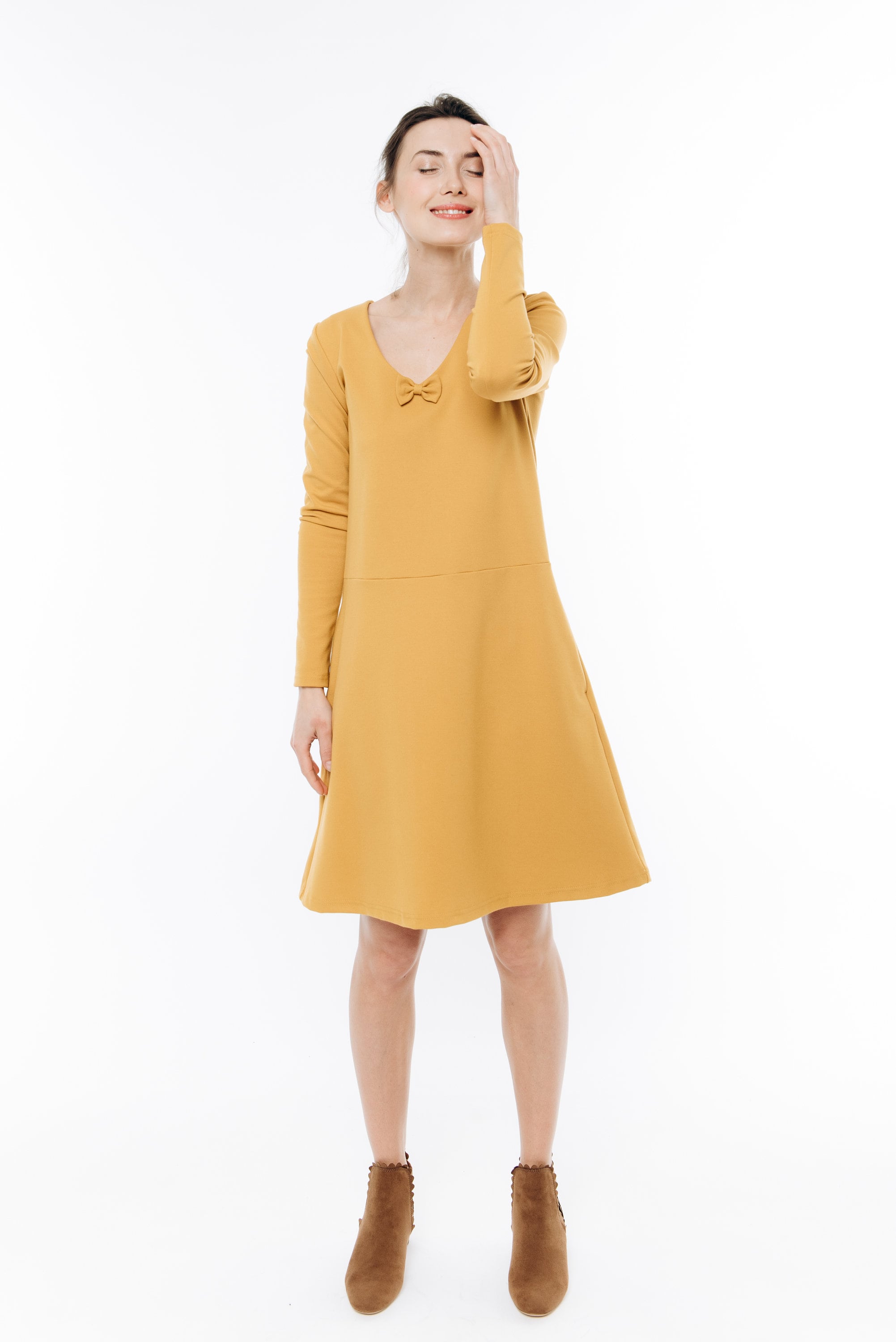 SUN — Italian Punto Milano Knit A-Line Dress with Bow