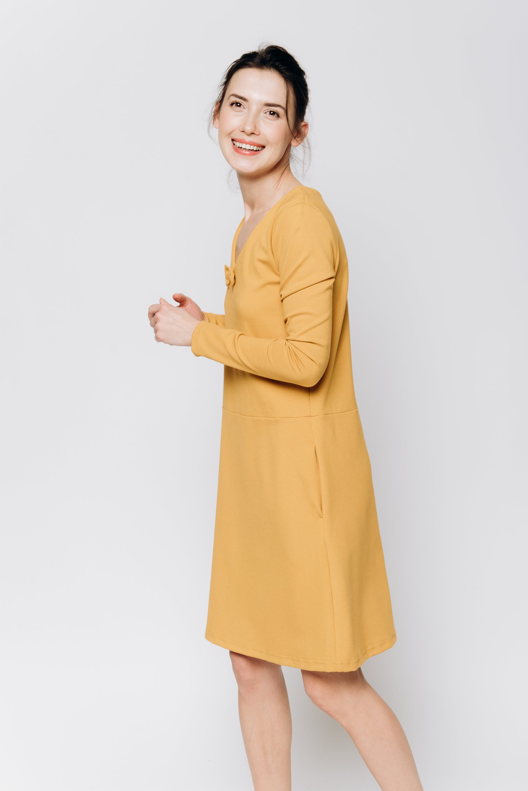 SUN — Italian Punto Milano Knit A-Line Dress with Bow