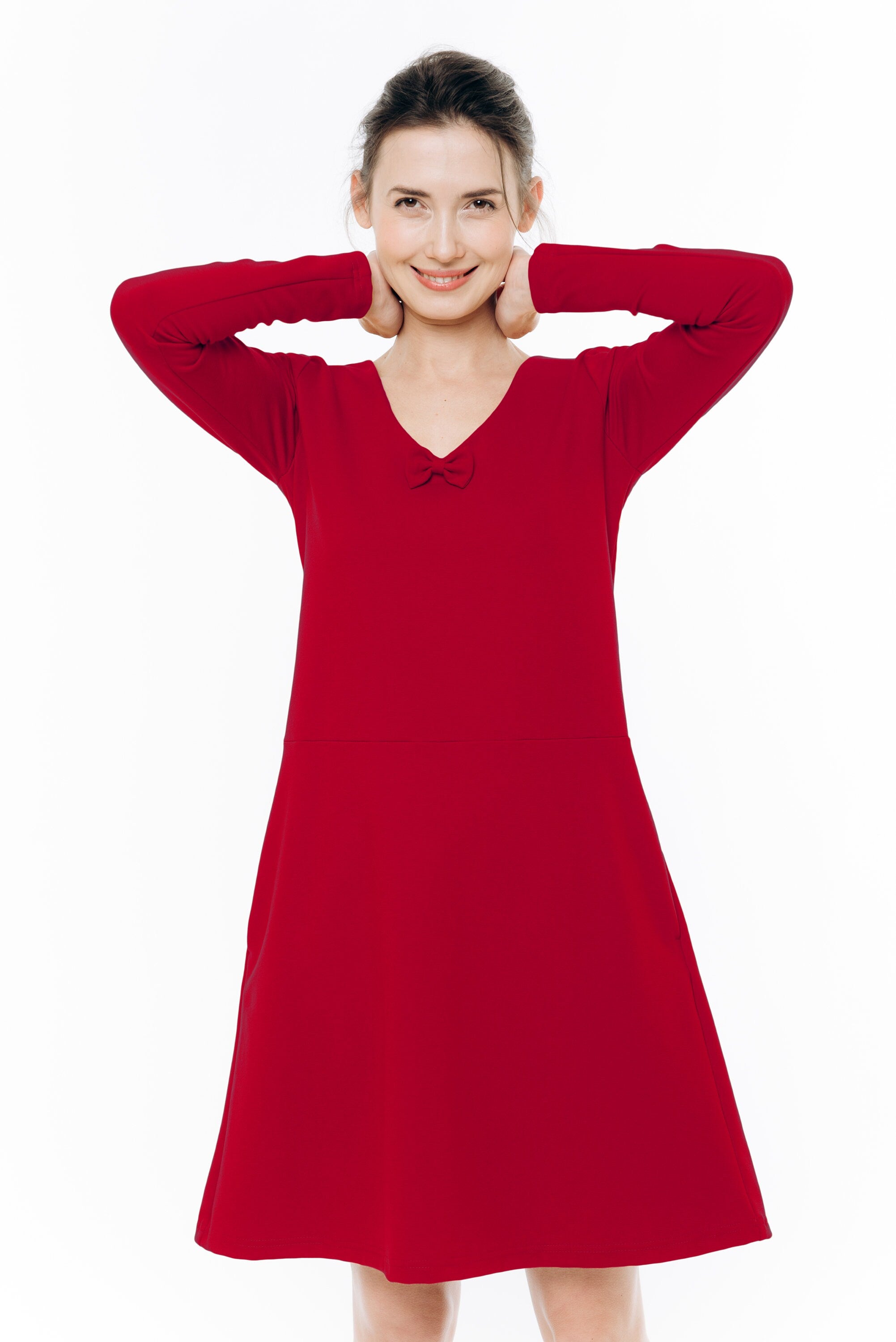 SUN — Italian Punto Milano Knit A-Line Dress with Bow