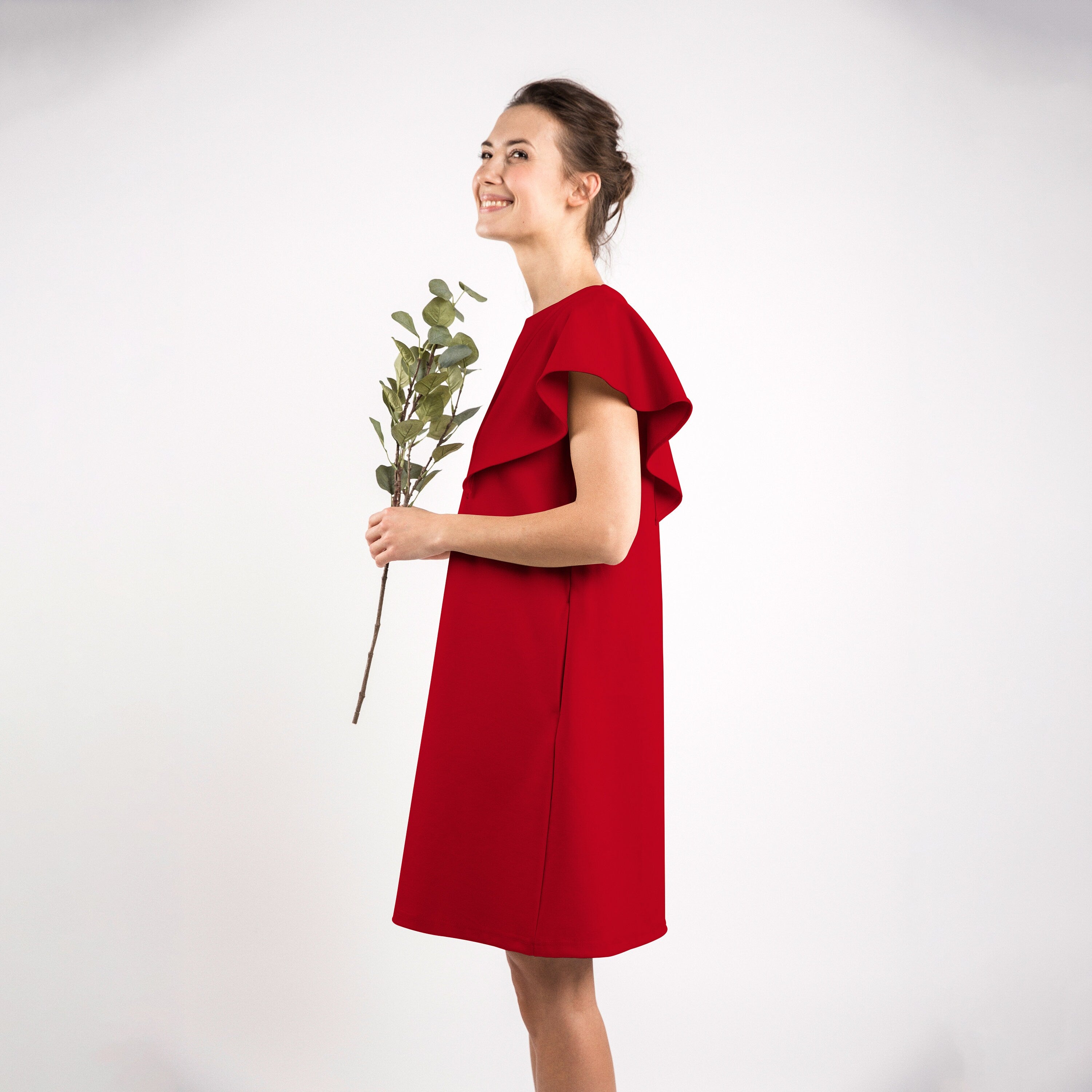 WING — Robe en maille Punto Milano italienne à manches volantées