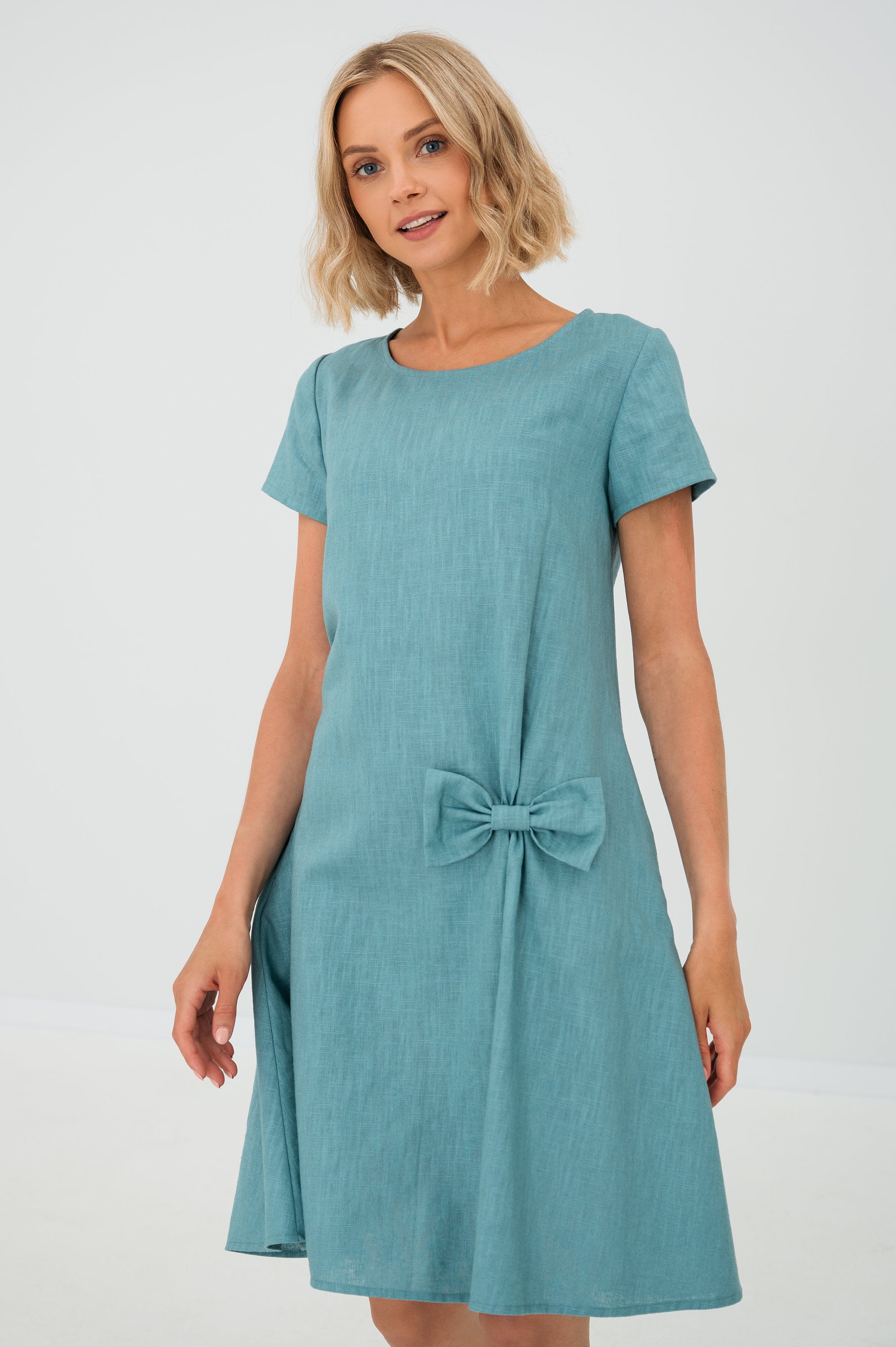 SUMMER KISS — Linen Swing Dress with a Bow