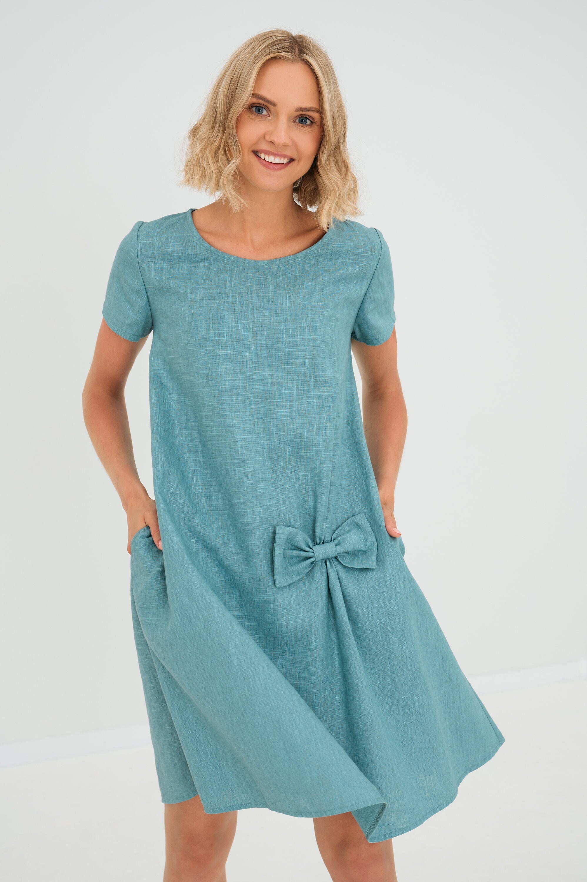 SUMMER KISS — Linen Swing Dress with a Bow
